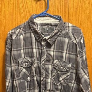 BKE Men's Charcoal Plaid Button Down Shirt